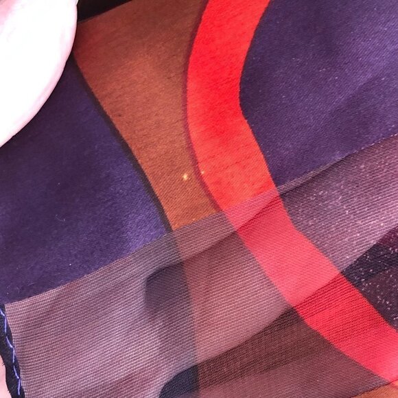 Vintage Elaine Gold Silk Scarf Women's Black Bronze Red Purple 52" - Picture 7 of 8